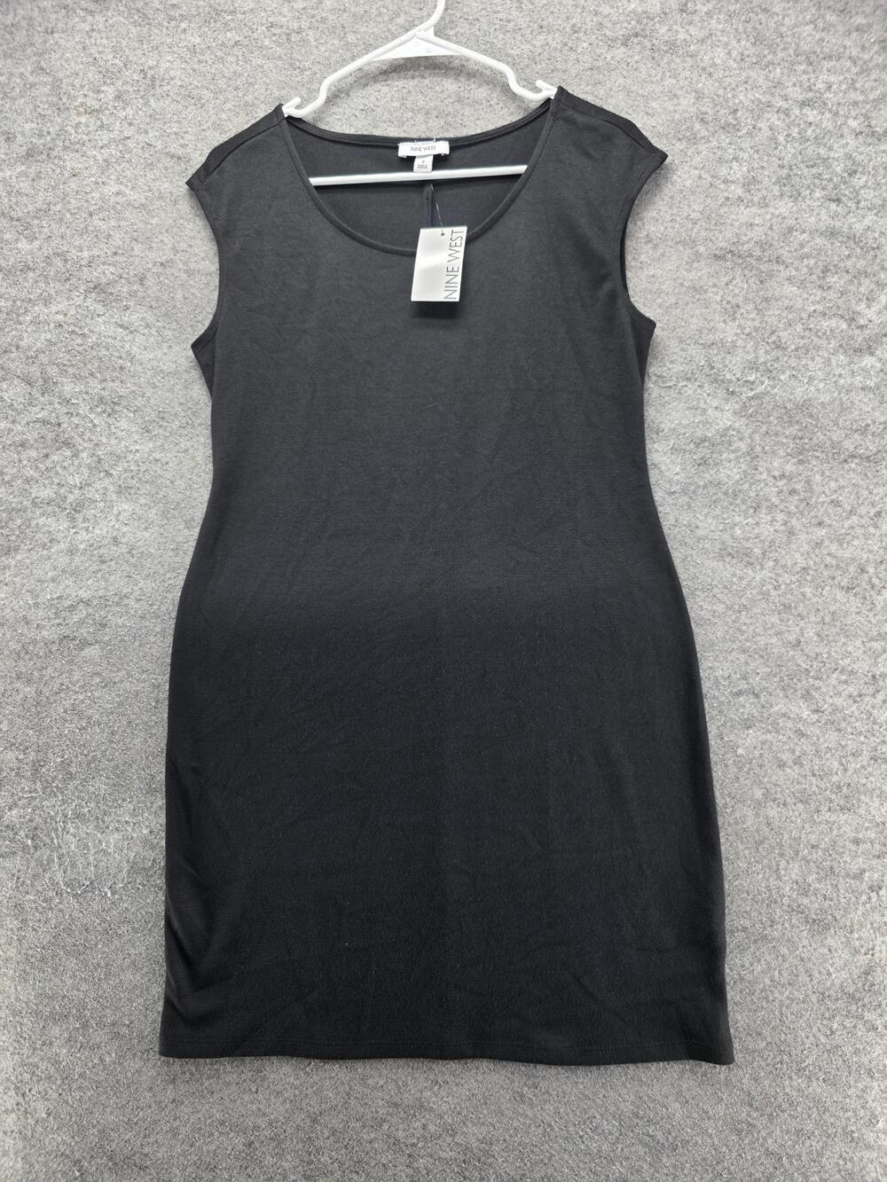 Nine West Dress Womens S Black Sheath Knee Length Scoop Neck Jersey Stretch